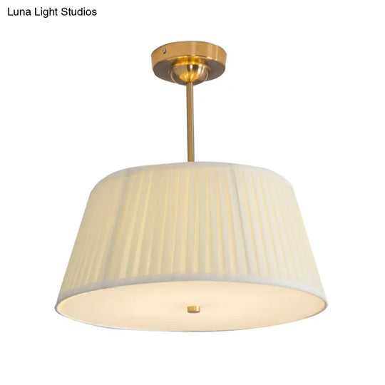 Traditional Tapered Pleated White Flush Ceiling Light Fixture For Bedroom