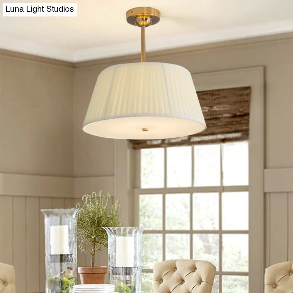 Traditional Tapered Pleated White Flush Ceiling Light Fixture For Bedroom