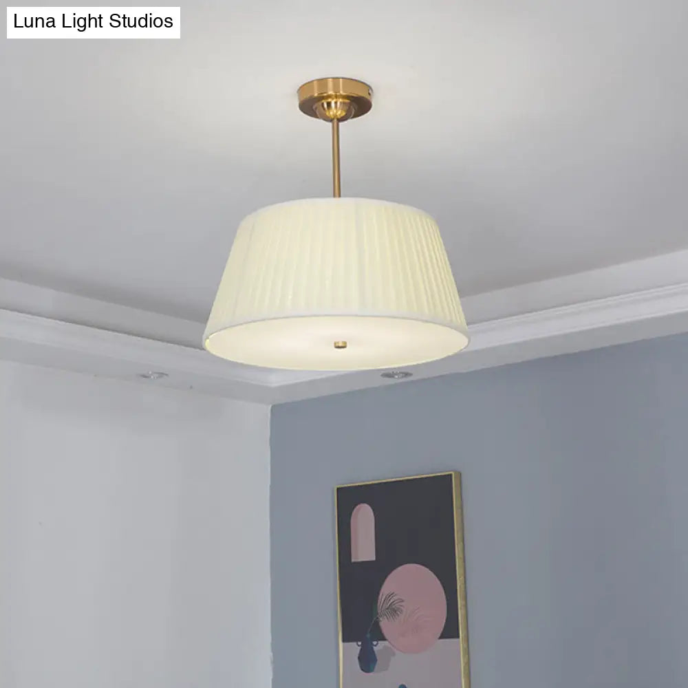 Traditional Tapered Pleated White Flush Ceiling Light Fixture For Bedroom