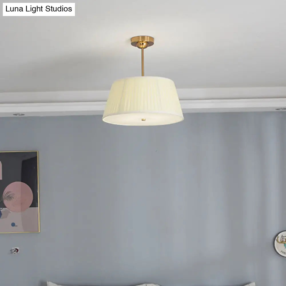 Traditional Tapered Pleated White Flush Ceiling Light Fixture For Bedroom