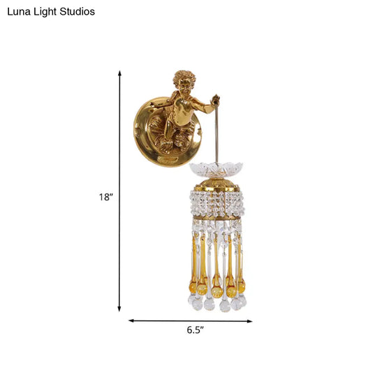 Traditional Teardrop Wall Lamp With Clear And Amber Glass Crystal Design