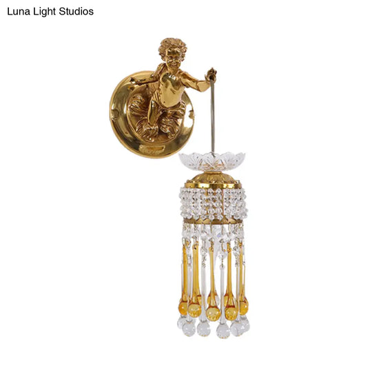 Traditional Teardrop Wall Lamp With Clear And Amber Glass Crystal Design