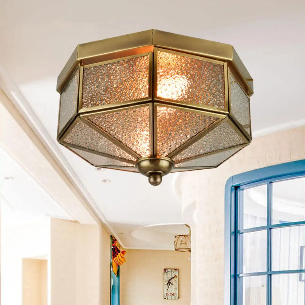 Traditional Textured Glass Flush Mount Ceiling Chandelier - Octagonal Design 9.5’/10.5’ Width 3