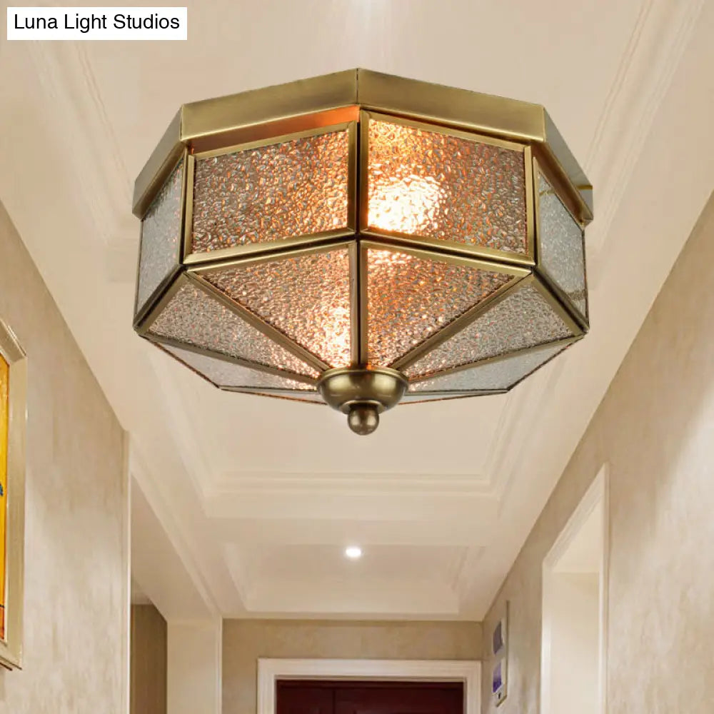 Traditional Textured Glass Flush Mount Ceiling Chandelier - Octagonal Design 9.5’/10.5’ Width 3