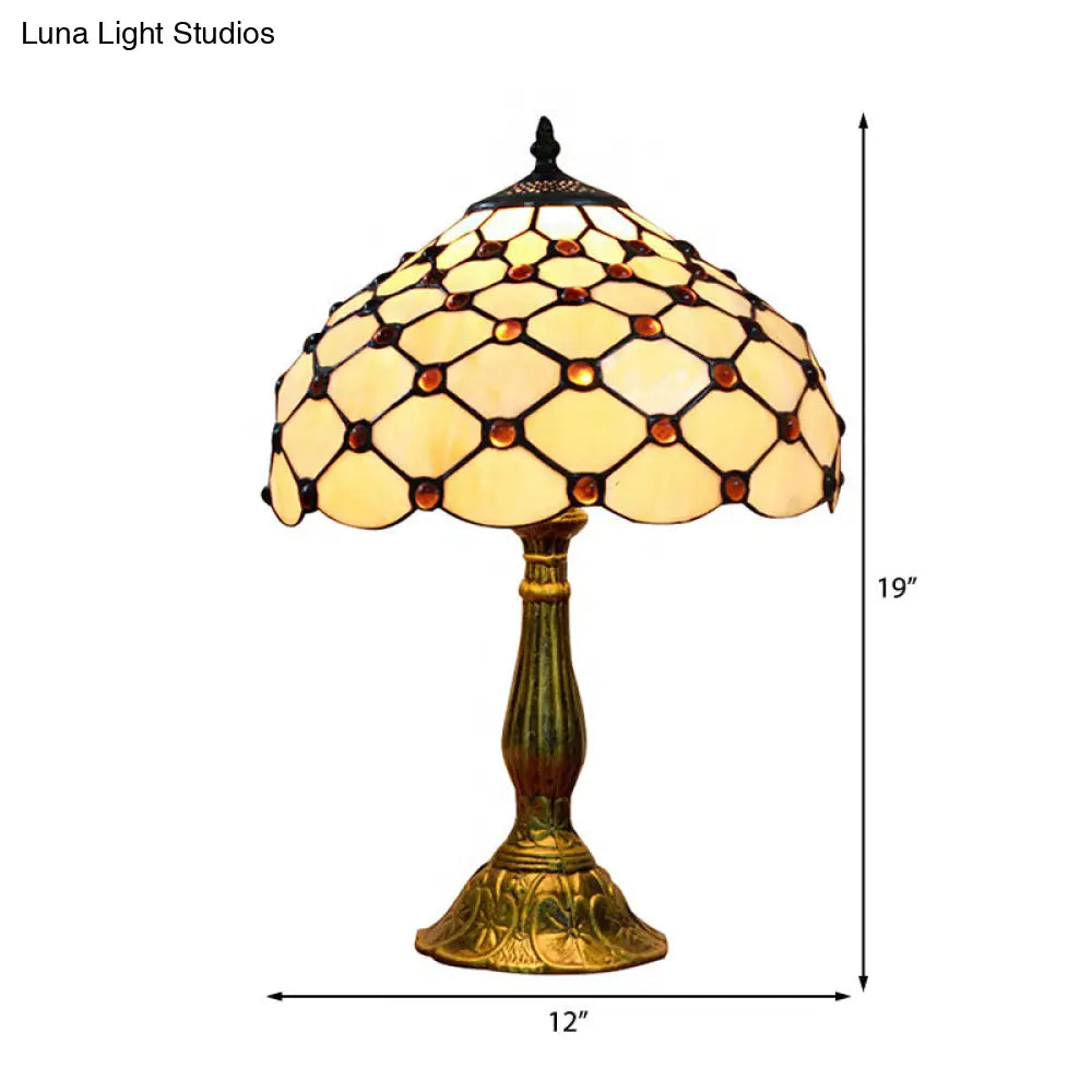 Traditional Tiffany Art Glass Desk Light - Domed Shade Study Room Reading Lamp In Beige