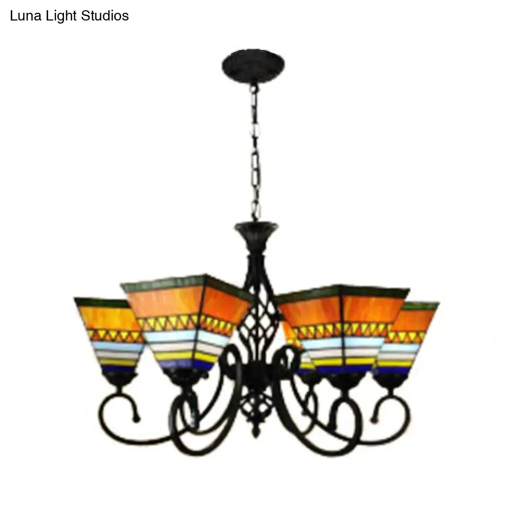 Orange Tiffany Stained Glass Chandelier - Traditional Multi-Head Craftsmanship For Living Room