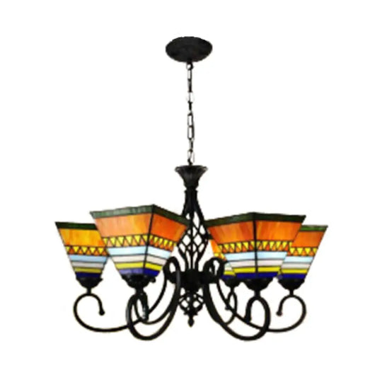 Traditional Tiffany Chandelier In Orange - Handcrafted Stained Glass Perfect For Living Rooms