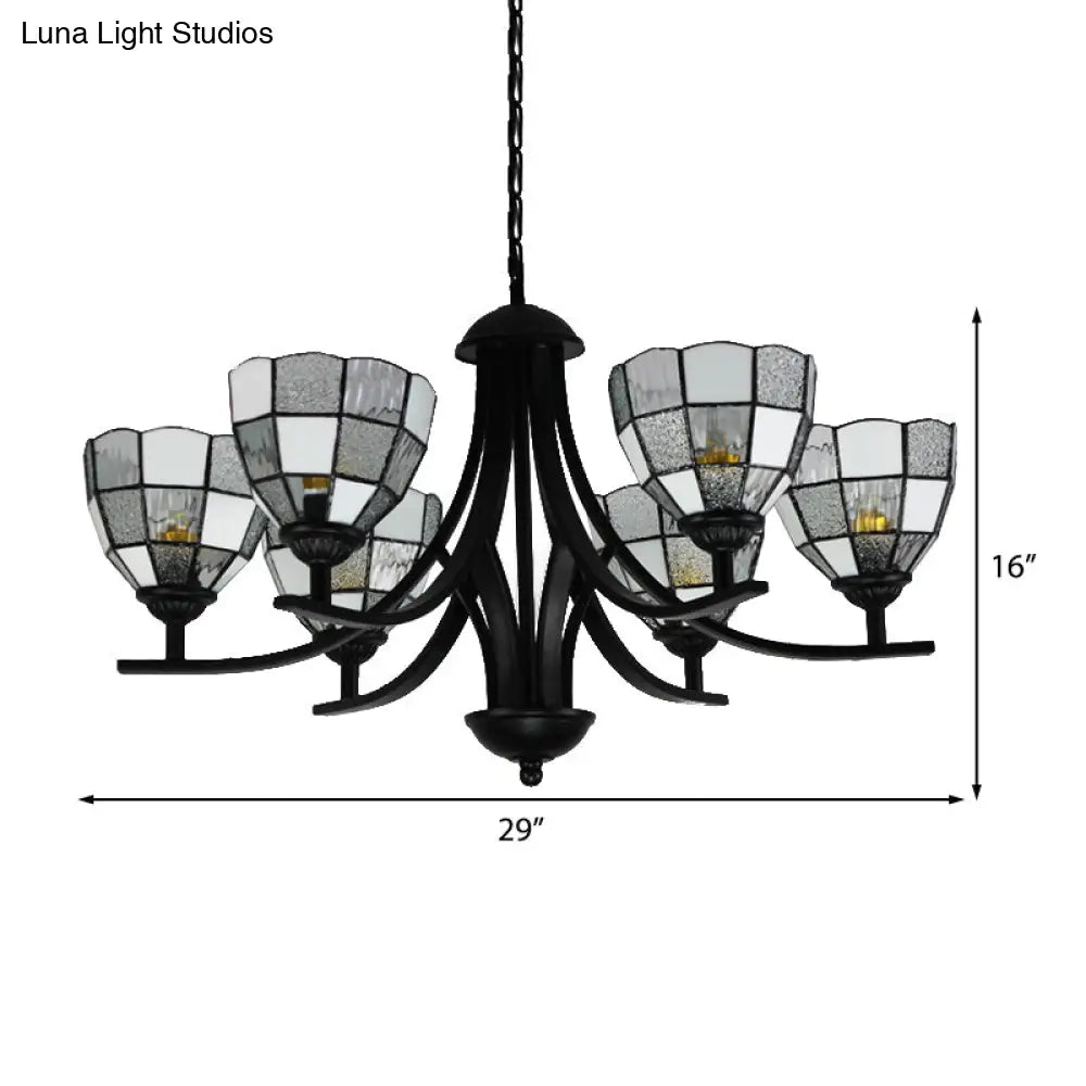 Traditional Tiffany Pendant Light - 6/8 Lights Grid Pattern Chandelier With 16 Hanging Chain Clear