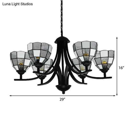 Traditional Tiffany Pendant Light - 6/8 Lights Grid Pattern Chandelier With 16 Hanging Chain Clear