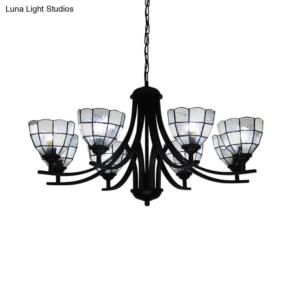 Traditional Tiffany Pendant Light - 6/8 Lights Grid Pattern Chandelier With 16 Hanging Chain Clear