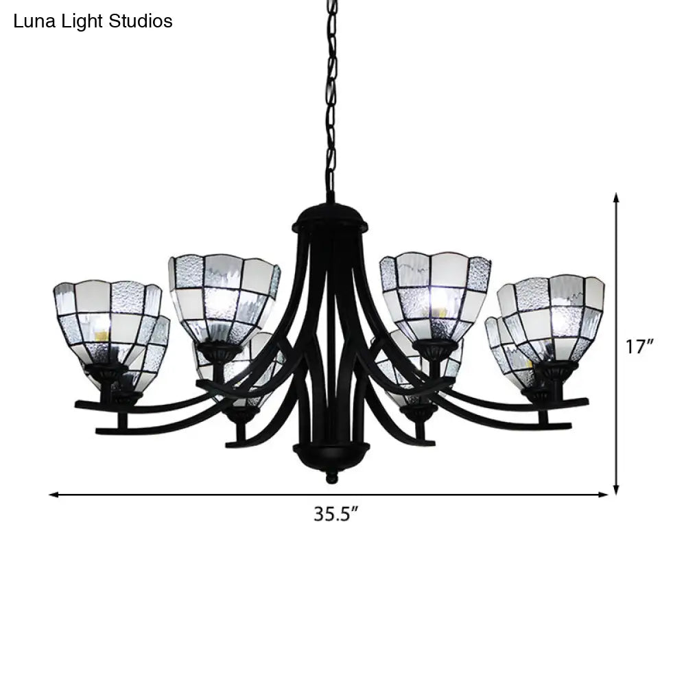 Traditional Tiffany Pendant Light - 6/8 Lights Grid Pattern Chandelier With 16 Hanging Chain Clear