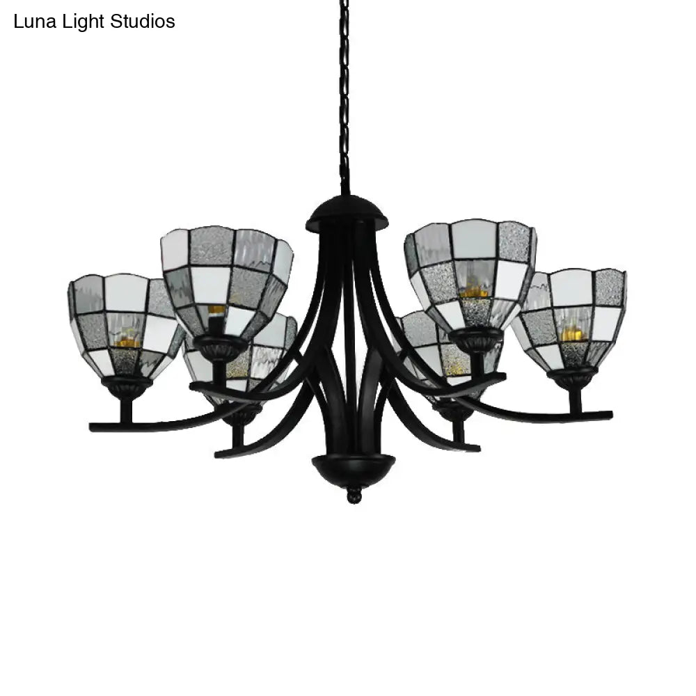 Traditional Tiffany Pendant Light - 6/8 Lights Grid Pattern Chandelier With 16 Hanging Chain Clear