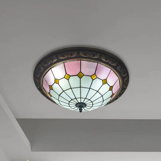 Traditional Tiffany Style Pink/Blue Ceiling Lamp With 19.5 Inch Lattice Bowl Pink