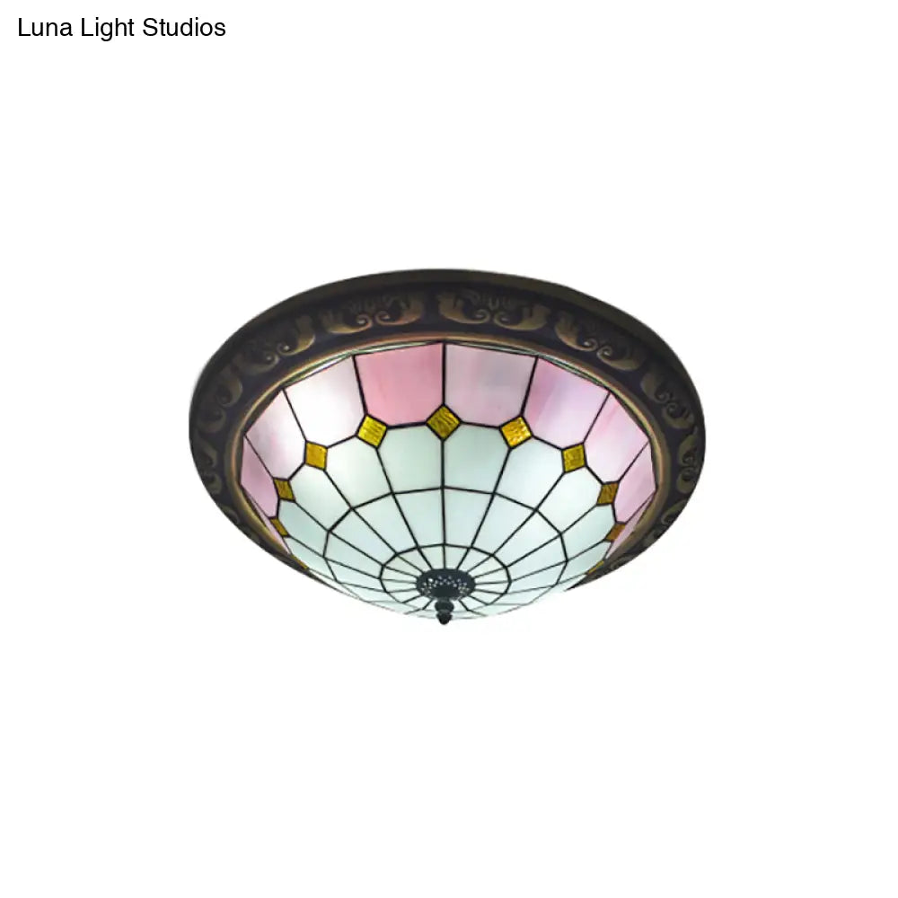 Traditional Tiffany Style Pink/Blue Ceiling Lamp With 19.5 Inch Lattice Bowl