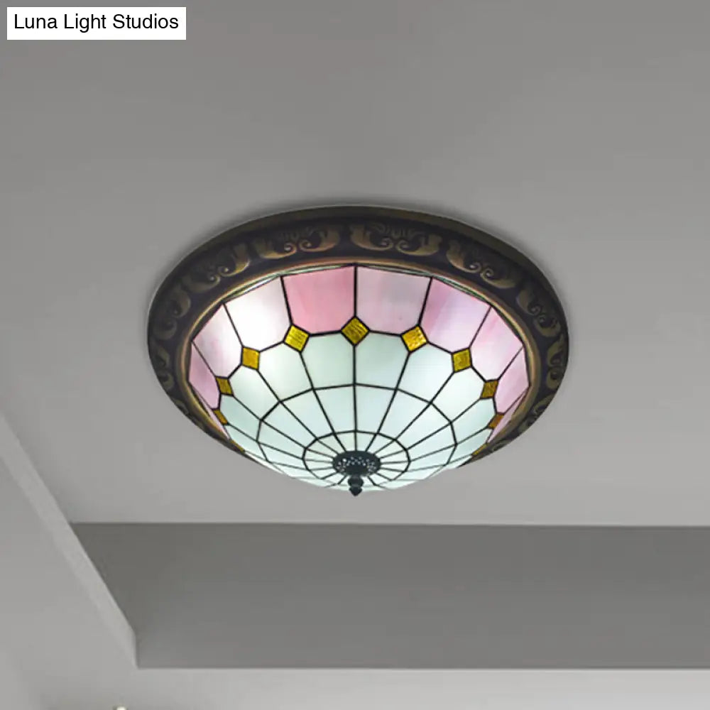 Traditional Tiffany Style Pink/Blue Ceiling Lamp With 19.5 Inch Lattice Bowl Pink