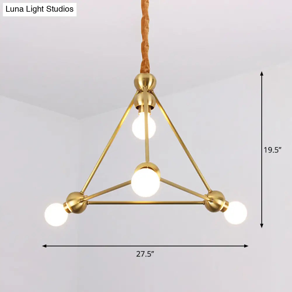 Traditional Triangle Metal Hanging Chandelier In Gold - 4-Light Ceiling Light For Dining Room