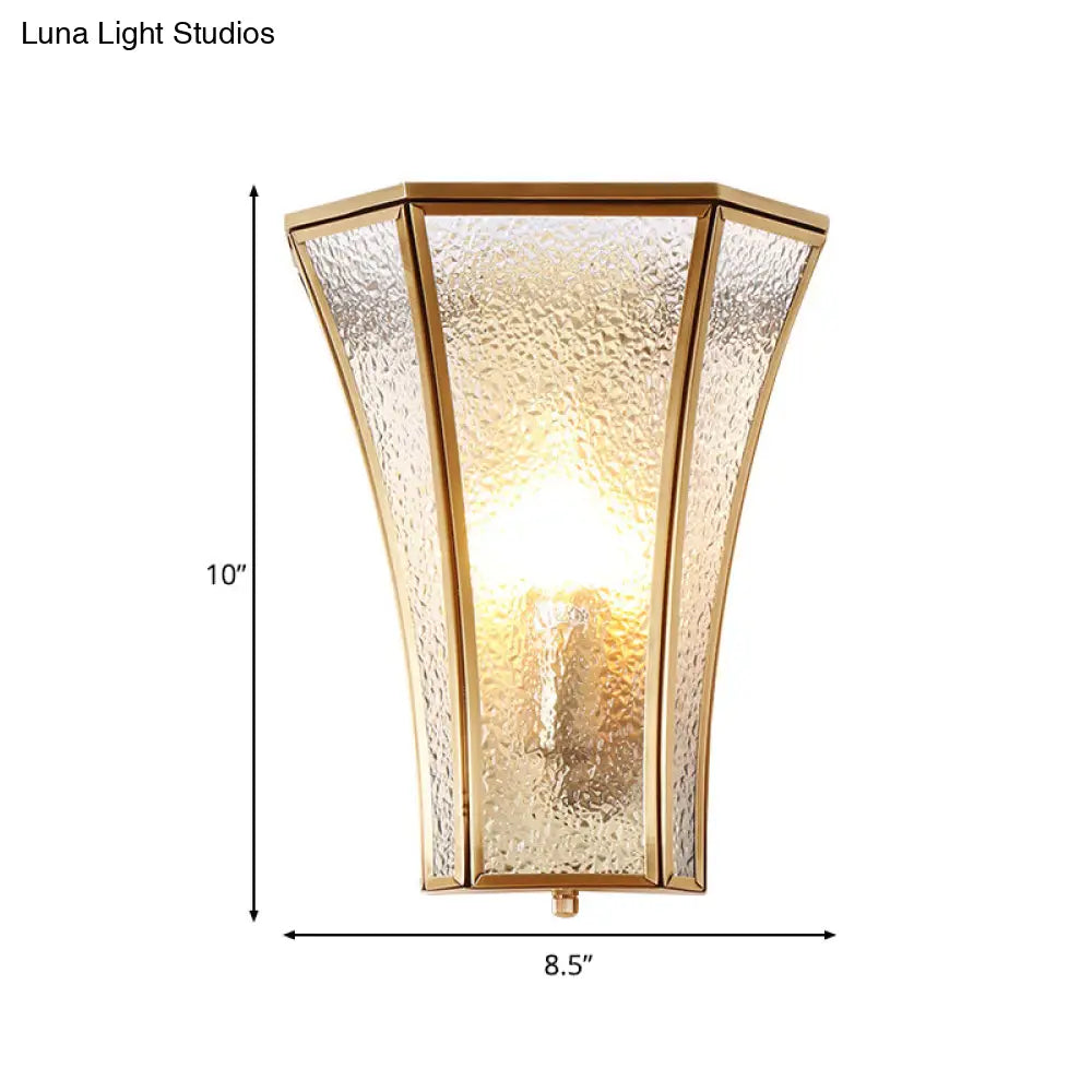 Traditional Trumpet Sconce Light With Textured Glass - Gold Wall Lamp For Living Room