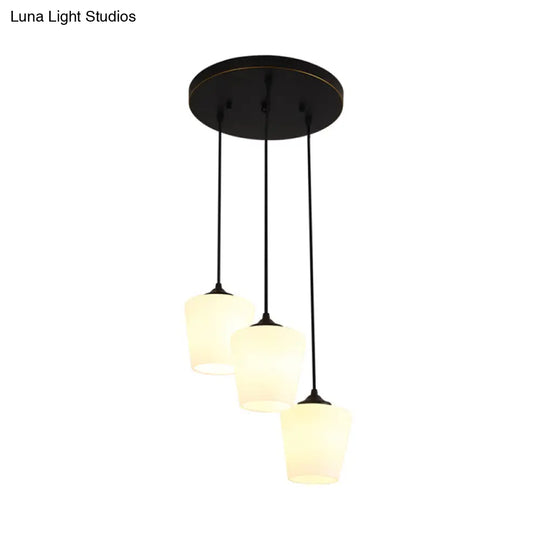 Traditional Urn Shape Pendant Light With 3 White Glass Lights - Black Finish