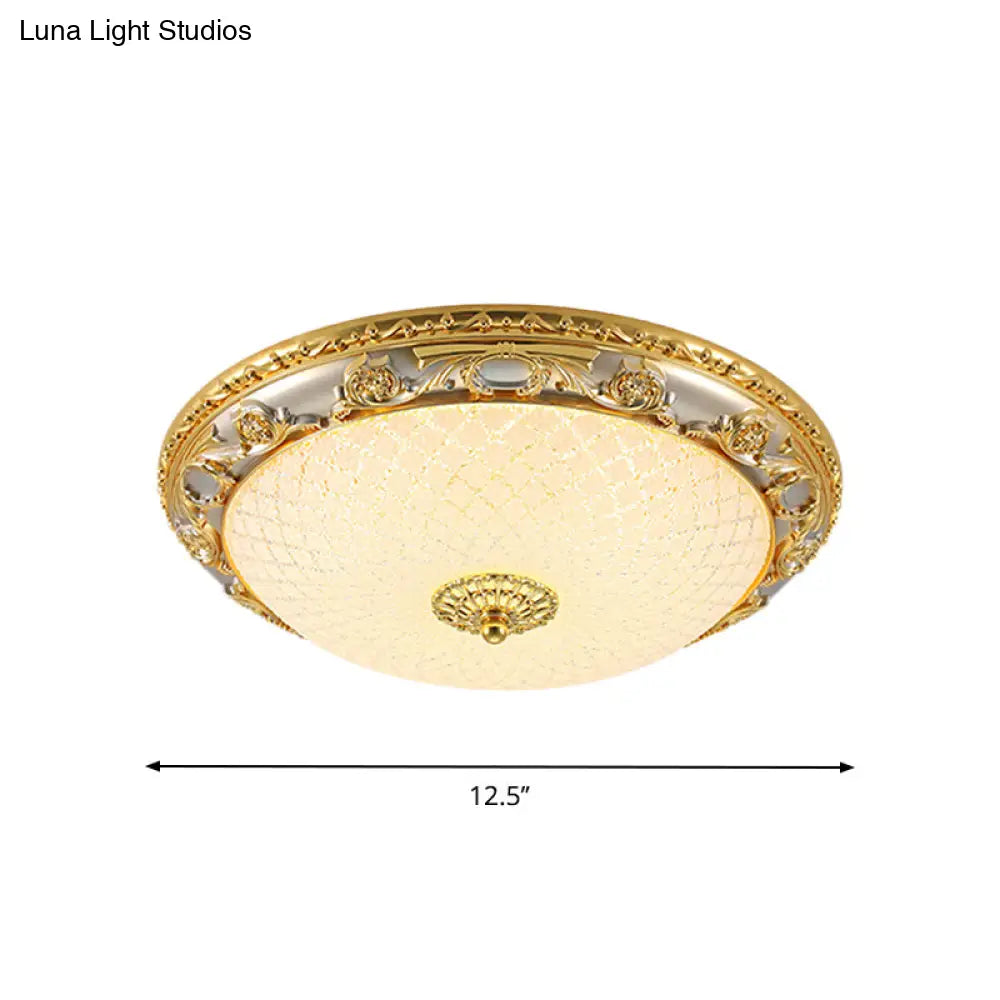 Traditional Veined Glass Gold Bowl - Shaped Led Flushmount Ceiling Light - 12.5’/15’/19’ Wide