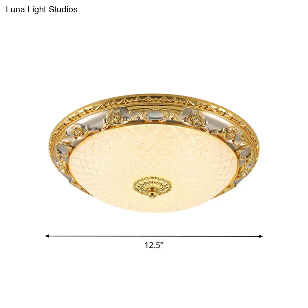 Traditional Veined Glass Gold Bowl-Shaped Led Flushmount Ceiling Light - 12.5/15/19 Wide For Bedroom