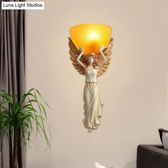 Traditional Wall Lamp With Frosted Glass Shade - White/Gold Finish Perfect For The Living Room