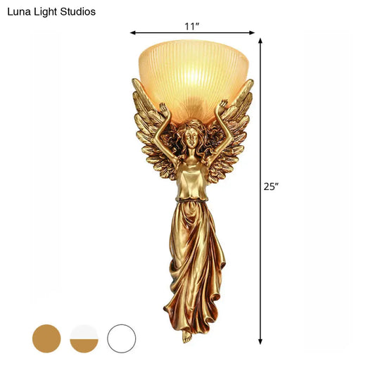 Traditional Wall Lamp With Frosted Glass Shade - White/Gold Finish Perfect For The Living Room