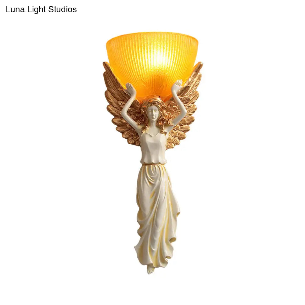 Traditional Wall Lamp With Frosted Glass Shade - White/Gold Finish Perfect For The Living Room