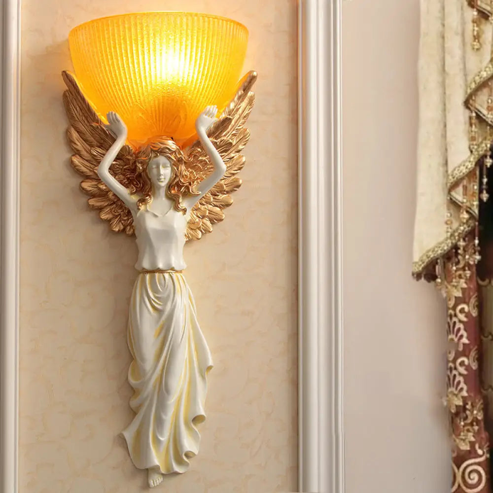 Traditional Wall Lamp With Frosted Glass Shade - White/Gold Finish Perfect For The Living Room