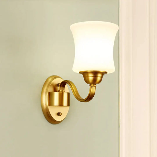 Traditional Wall Lamp With Milky Glass Cylinder Shade And Brass Finish 1 /