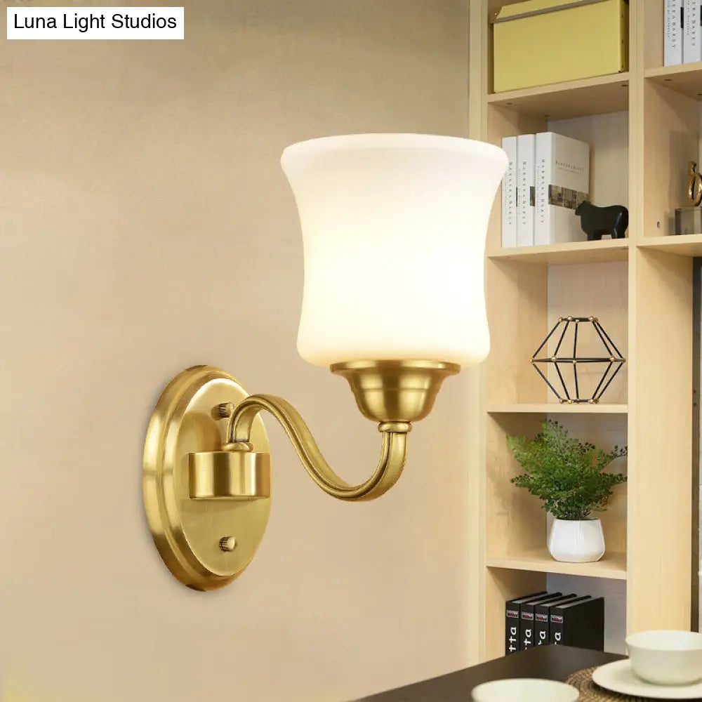 Traditional Wall Lamp With Milky Glass Cylinder Shade And Brass Finish