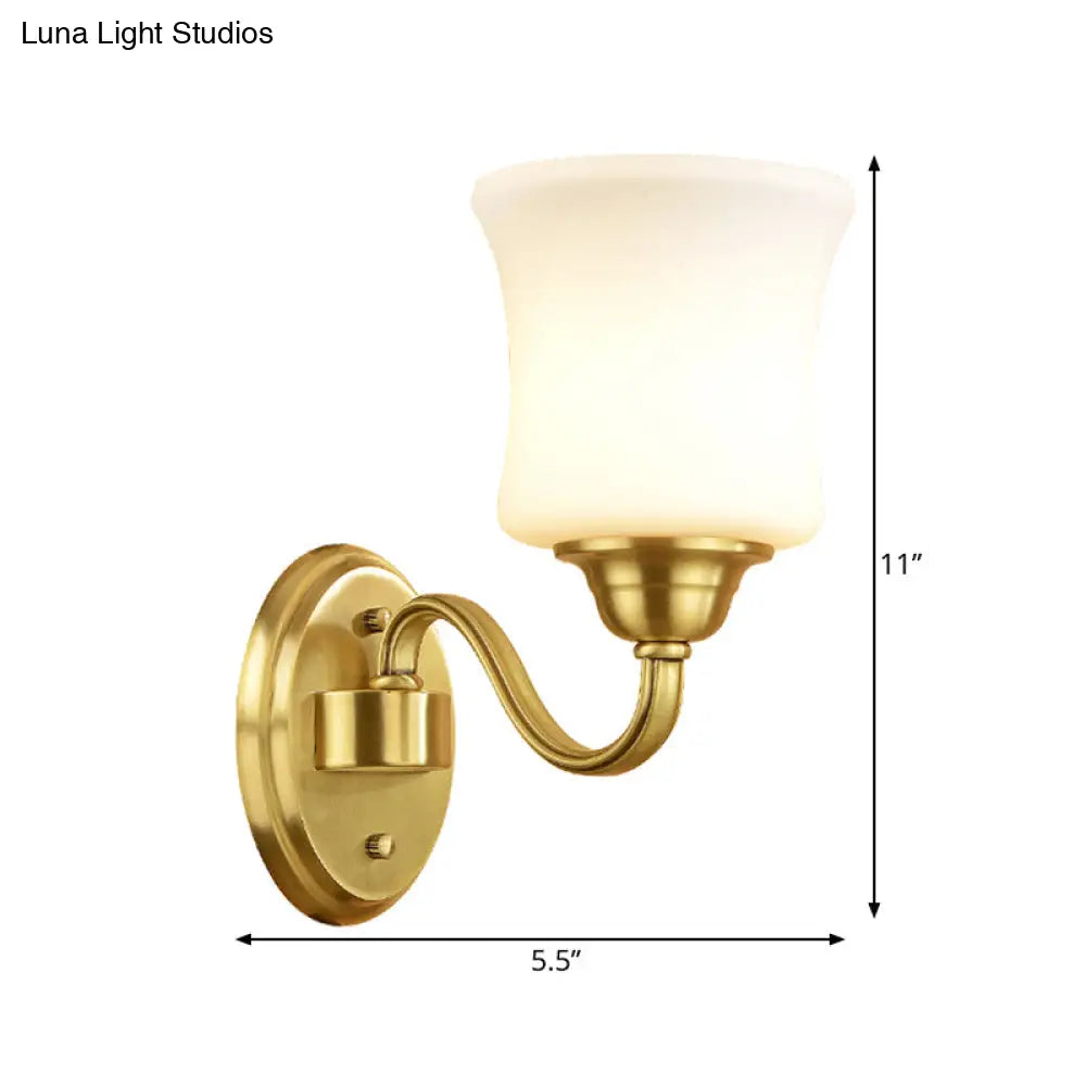 Traditional Wall Lamp With Milky Glass Cylinder Shade And Brass Finish