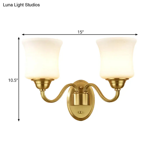 Traditional Wall Lamp With Milky Glass Cylinder Shade And Brass Finish