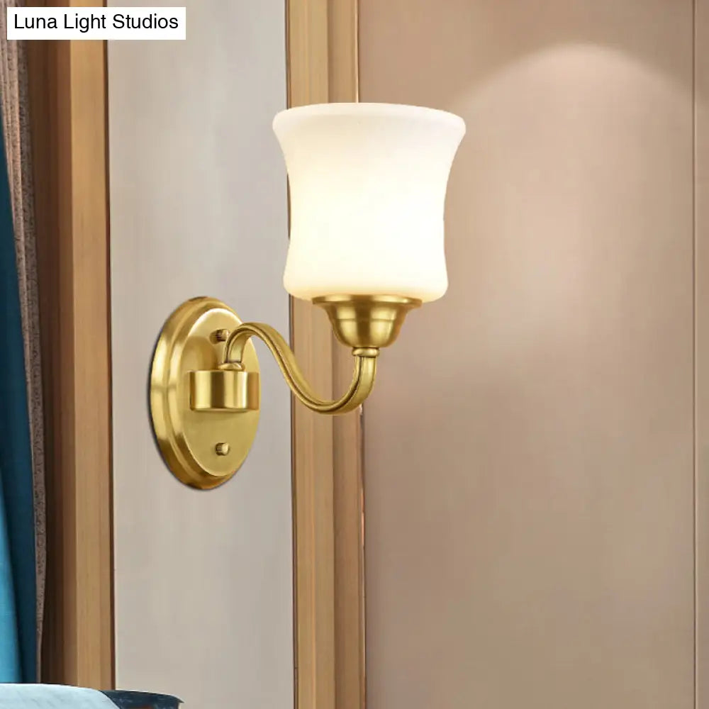 Traditional Wall Lamp With Milky Glass Cylinder Shade And Brass Finish