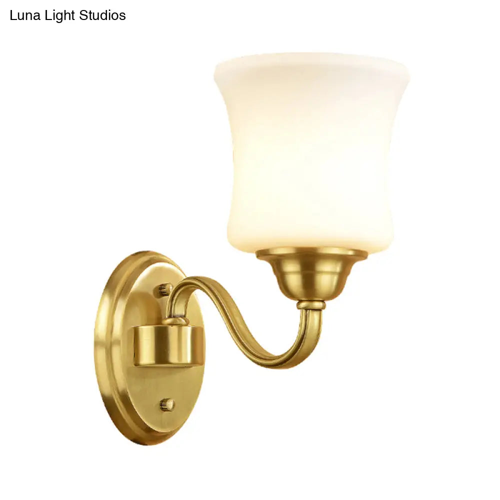 Traditional Wall Lamp With Milky Glass Cylinder Shade And Brass Finish