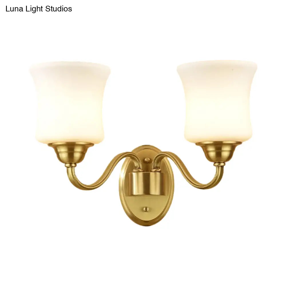 Traditional Wall Lamp With Milky Glass Cylinder Shade And Brass Finish