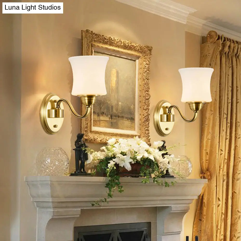 Traditional Wall Lamp With Milky Glass Cylinder Shade And Brass Finish