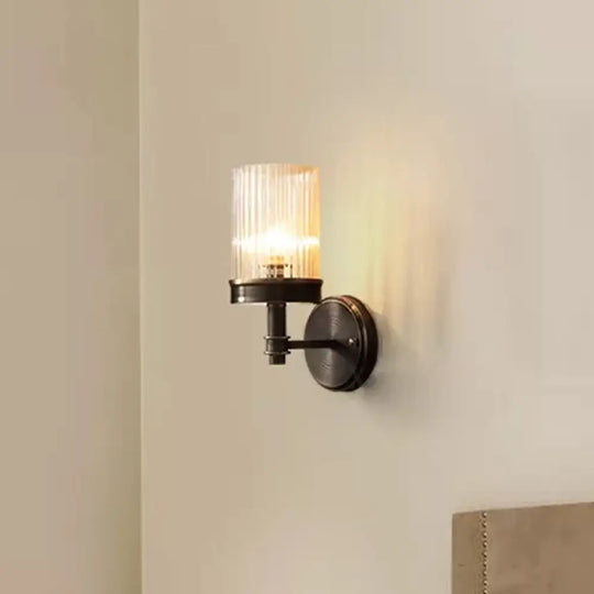 Traditional Wall-Mounted Cylinder Lamp With Transparent Glass Sconce In Brown/Gold Perfect For