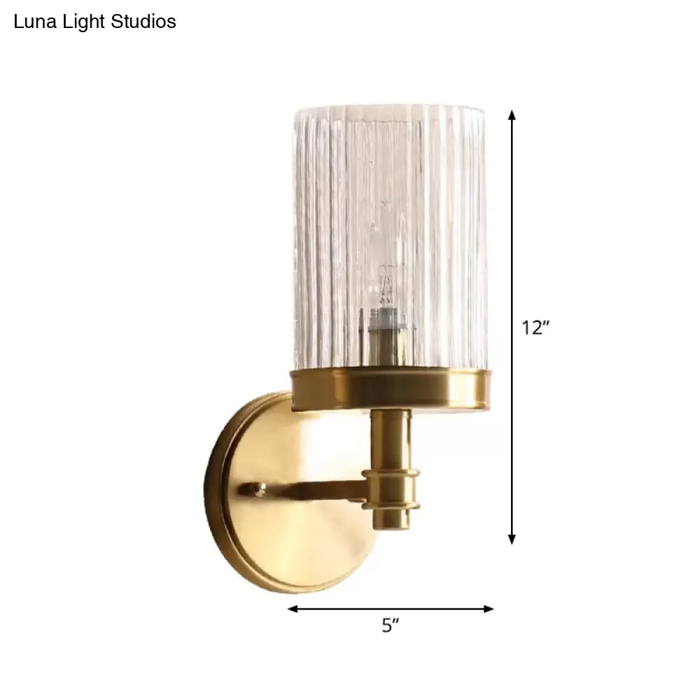 Traditional Wall-Mounted Cylinder Lamp With Transparent Glass Sconce In Brown/Gold Perfect For