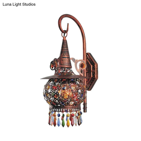 Traditional Wall Sconce Lamp - Head Mounted Light Fixture With Copper Urn/Globe Metal Shade 8/12 W