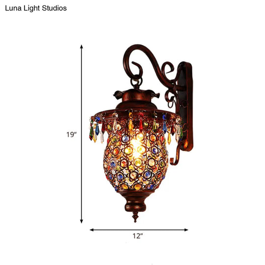 Traditional Wall Sconce Lamp - Head Mounted Light Fixture With Copper Urn/Globe Metal Shade 8/12 W