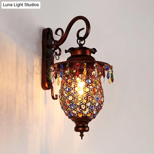 Traditional Wall Sconce Lamp - Head Mounted Light Fixture With Copper Urn/Globe Metal Shade 8/12 W