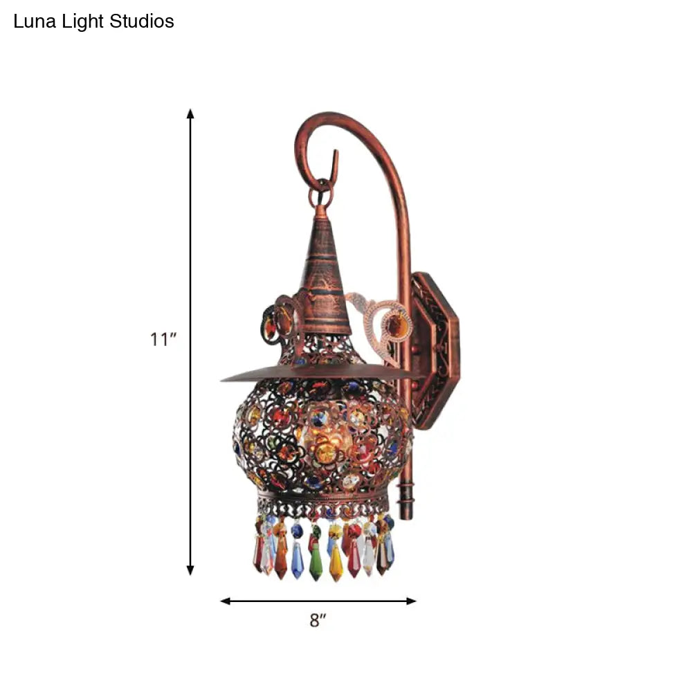 Traditional Wall Sconce Lamp - Head Mounted Light Fixture With Copper Urn/Globe Metal Shade 8/12 W