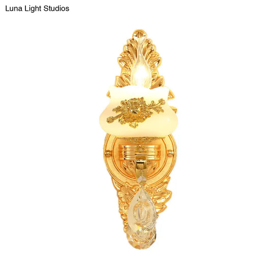 Traditional Wall Sconce With White Glass Shade In Gold For Living Room