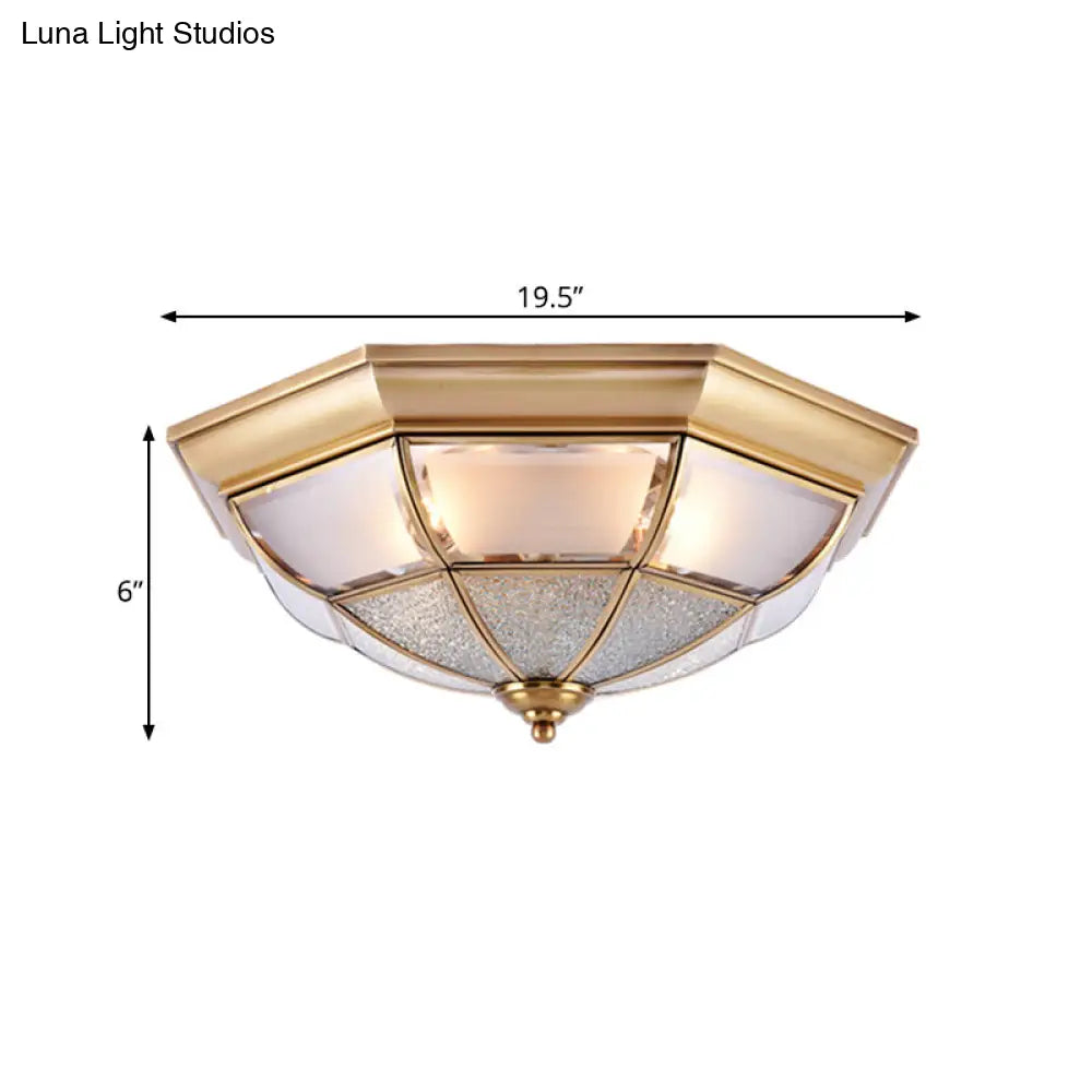 Traditional Water Glass Brass Cone Flush Mount Ceiling Light Fixture - 6/8/10 Bulbs Hallway Décor