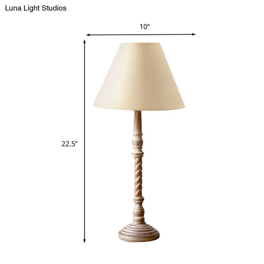 Traditional White Barrel Shape 1-Light Fabric Desk Lamp: Bedroom Reading Light With Wood Base