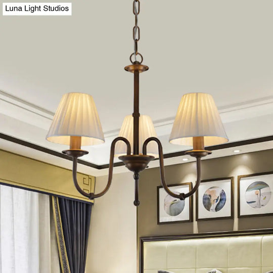 Traditional White Chandelier Light Fixture With Fabric Scroll Pendant For Living Room - 3/6 Lights