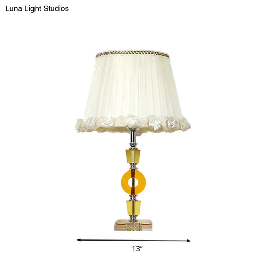 Traditional White Crystal Table Lamp - Elegant Single Light For Living Room Nightstand