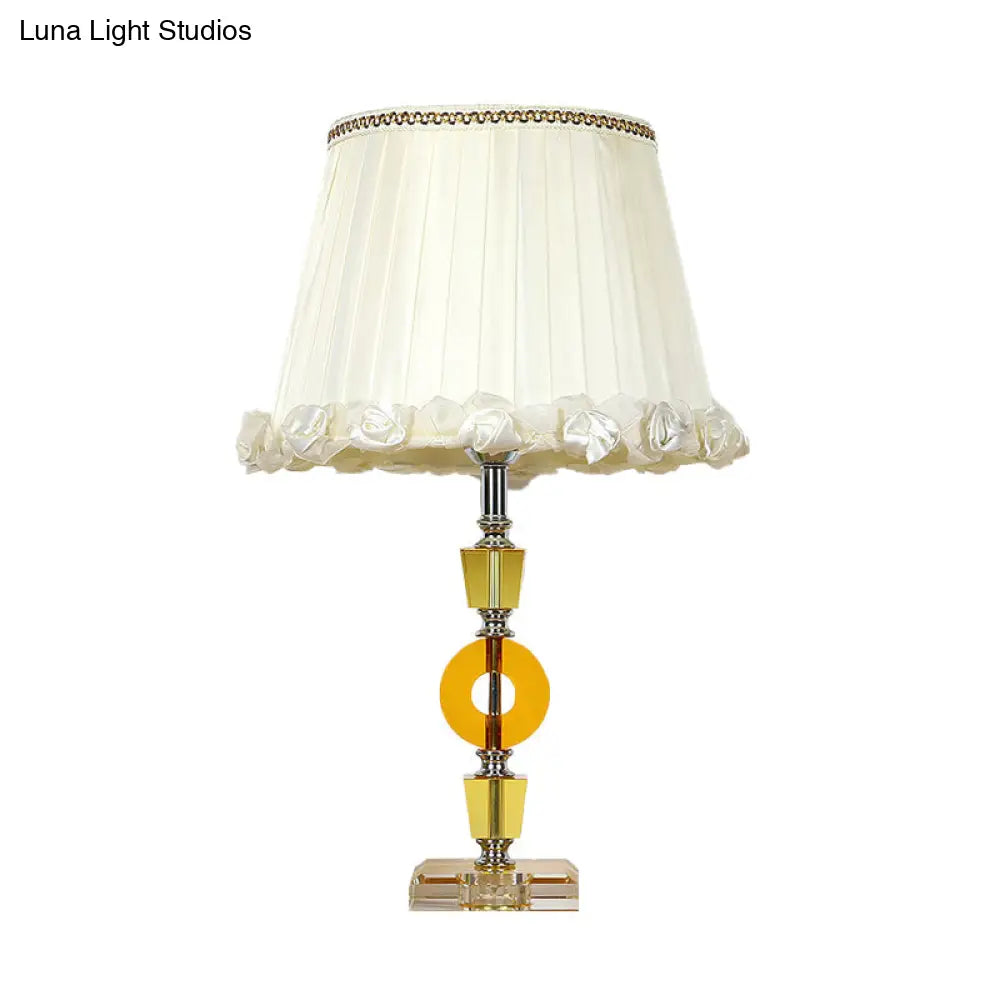 Traditional White Crystal Table Lamp - Elegant Single Light For Living Room Nightstand