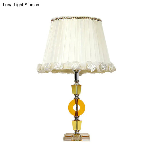 Traditional White Crystal Table Lamp - Elegant Single Light For Living Room Nightstand