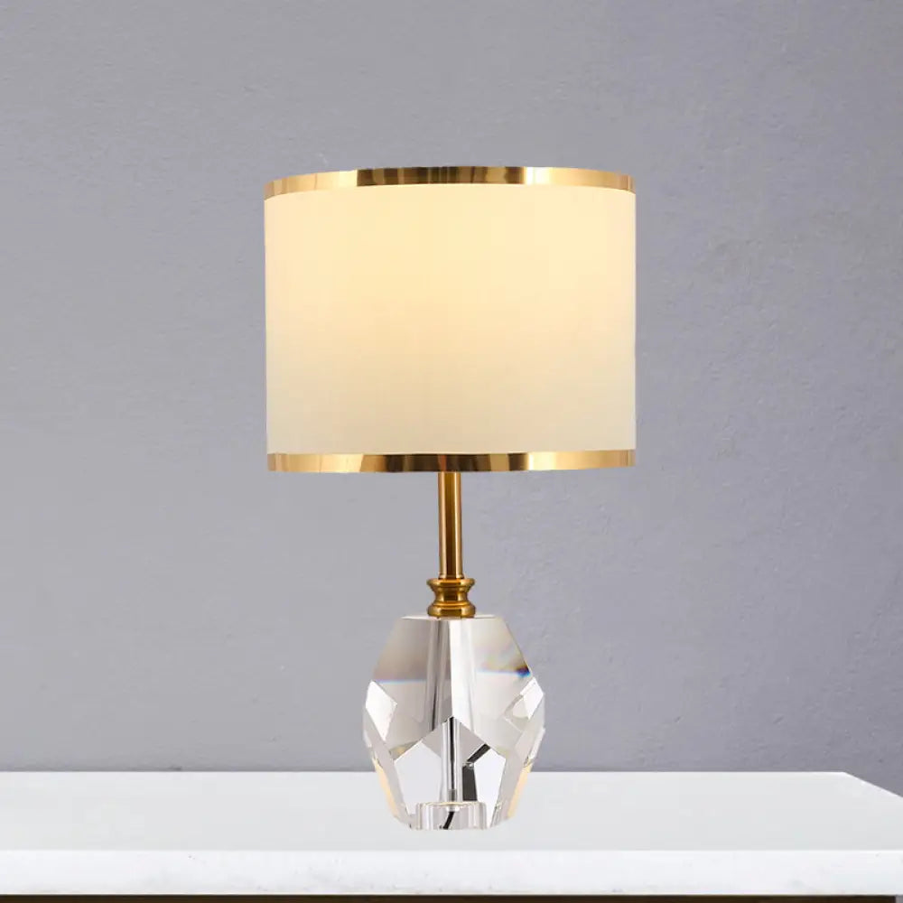 Traditional White Crystal Table Lamp With Fabric Shade - Elegant Nightstand Light